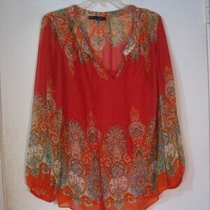 * Rose & Olive Two Piece Tank & Overshirt Fits Large Orange Red Semi Sheer Boho